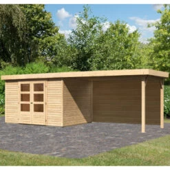 Abri De Jardin En Bois Massif 7,43m² Askola 5 Avec Appentis 280cm Et Paroi Arrière – Karibu