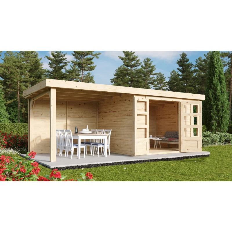 Abri De Jardin En Bois Massif 7,43m² Kerko 5 Avec Appentis 240cm Et Paroi Arrière – Karibu 2 Abri De Jardin En Bois Massif 7,43m² Kerko 5 Avec Appentis 240cm Et Paroi Arrière – Karibu – Image 2