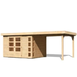 Abri De Jardin En Bois Massif 7,43m² Kerko 5 Avec Appentis 280cm – Karibu -Outdoor Soldes abri de jardin en bois massif 743m kerko 5 avec appentis 280cm woodfeeling 2