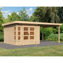 Abri De Jardin En Bois Massif 7,50m² Kastorf 6 Avec Appentis 320cm – Karibu