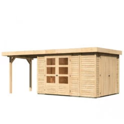 Abri De Jardin En Bois Massif 7,85m² Retola 4 Avec Armoire Intégrée Et Appentis 240cm – Karibu -Outdoor Soldes abri de jardin en bois massif 785m retola 4 avec armoire integree et appentis 240cm woodfeeling 2