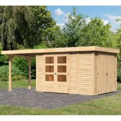 Abri De Jardin En Bois Massif 7,85m² Retola 4 Avec Armoire Intégrée Et Appentis 240cm – Karibu