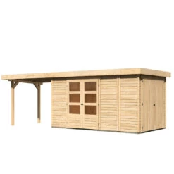 Abri De Jardin En Bois Massif 8,18m² Retola 5 Avec Armoire Intégrée Et Appentis 280cm – Karibu -Outdoor Soldes abri de jardin en bois massif 818m retola 5 avec armoire integree et appentis 280cm woodfeeling 2