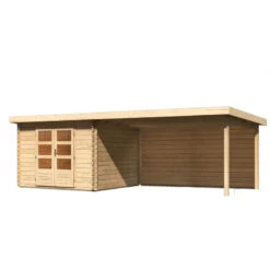 Abri De Jardin En Bois Massif 8,82m² Bastrup 5 Avec Appentis 400cm Et Paroi Arrière – Karibu -Outdoor Soldes abri de jardin en bois massif 882m bastrup 5 avec appentis 400cm et paroi arriere woodfeeling 2