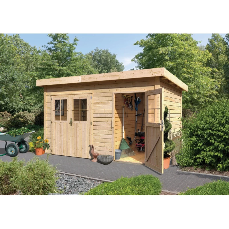 Abri De Jardin En Bois Massif 8,88m² Avec Cloison Intérieure Tintrup – Karibu 1 Abri De Jardin En Bois Massif 8,88m² Avec Cloison Intérieure Tintrup – Karibu