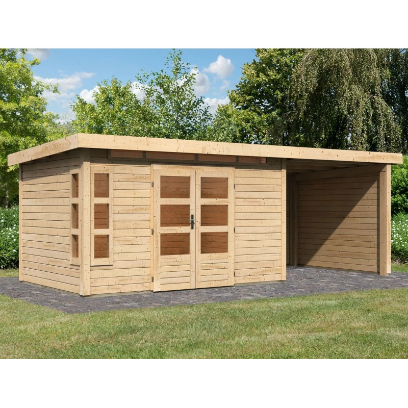 Abri De Jardin En Bois Massif 8,88m² Kastorf 7 Avec Appentis 260cm Et Paroi Arrière Et Latérale – Karibu 1 Abri De Jardin En Bois Massif 8,88m² Kastorf 7 Avec Appentis 260cm Et Paroi Arrière Et Latérale – Karibu