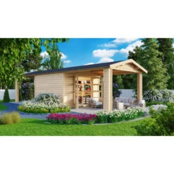 Abri De Jardin En Bois Massif 9,24m² Theres 7 Avec Deux Auvents – Karibu