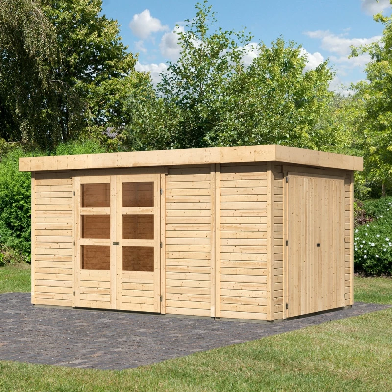 Abri De Jardin En Bois Massif 9,27m² Retola 6 Avec Armoire Intégrée – Karibu 1 Abri De Jardin En Bois Massif 9,27m² Retola 6 Avec Armoire Intégrée – Karibu