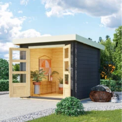 Abri De Jardin En Bois Massif Anthracite 5,62m² Bastrup 2 – Karibu -Outdoor Soldes abri de jardin en bois massif anthracite 562m bastrup 2 woodfeeling 2