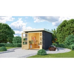 Abri De Jardin En Bois Massif Anthracite 5,62m² Bastrup 2 – Karibu -Outdoor Soldes abri de jardin en bois massif anthracite 562m bastrup 2 woodfeeling 3