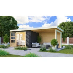 Abri De Jardin En Bois Massif Anthracite 7,04m² Bastrup 3 Avec Appentis 300cm Et Paroi Arrière – Karibu -Outdoor Soldes abri de jardin en bois massif anthracite 704m bastrup 3 avec appentis 300cm et paroi arriere woodfeeling 3