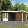 Abri De Jardin En Bois Massif Anthracite 7,04m² Bastrup 4 Avec Appentis 300cm Et Paroi Arrière – Karibu