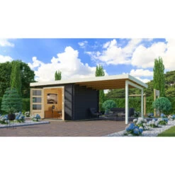 Abri De Jardin En Bois Massif Anthracite 8,82m² Bastrup 5 Avec Appentis 300cm – Karibu -Outdoor Soldes abri de jardin en bois massif anthracite 882m bastrup 5 avec appentis 300cm woodfeeling 3