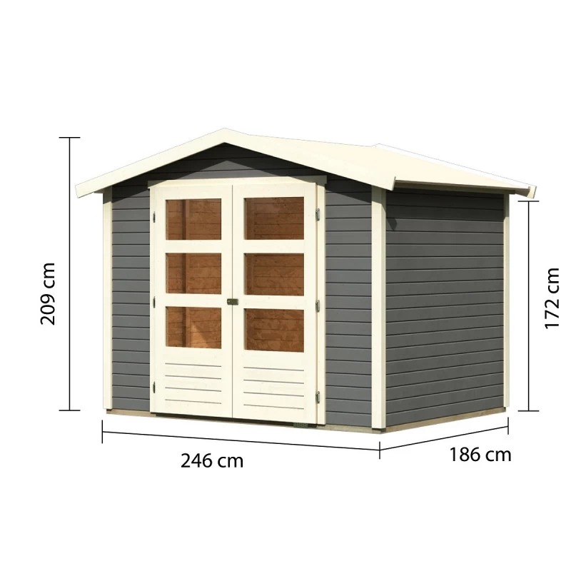 Abri De Jardin En Bois Massif Gris Terre 4,57m² Amberg 3 – Karibu 2 Abri De Jardin En Bois Massif Gris Terre 4,57m² Amberg 3 – Karibu – Image 2