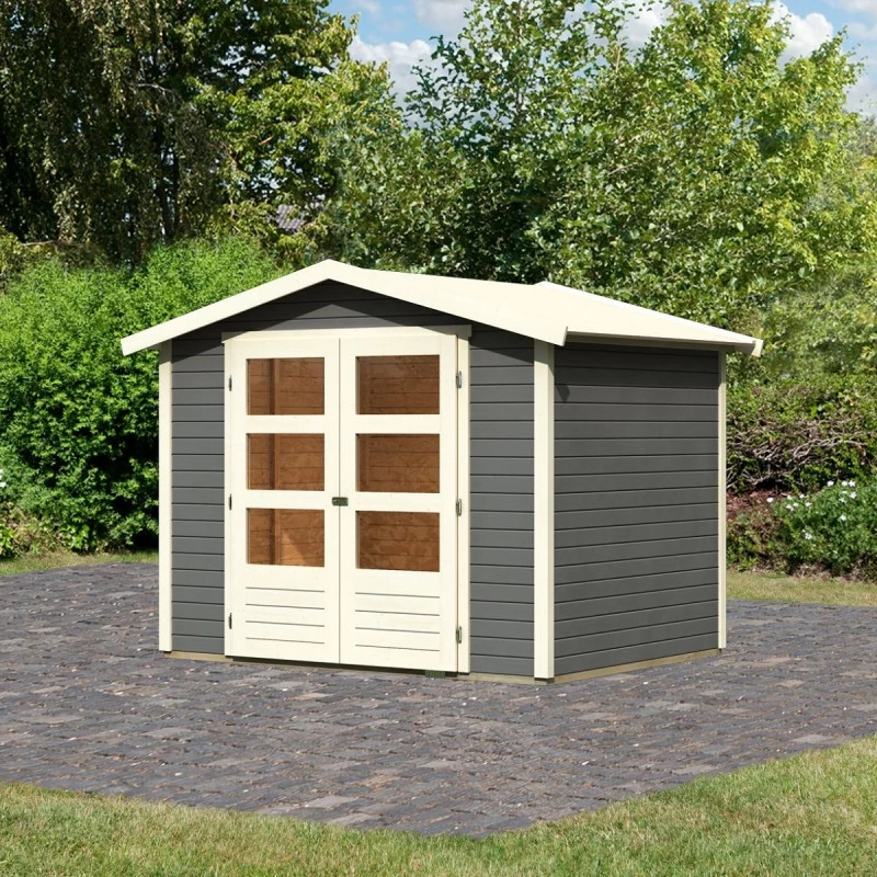 Abri De Jardin En Bois Massif Gris Terre 4,57m² Amberg 3 – Karibu 1 Abri De Jardin En Bois Massif Gris Terre 4,57m² Amberg 3 – Karibu