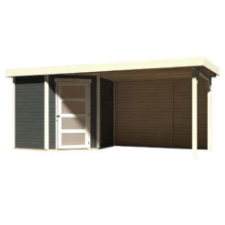 Abri De Jardin En Bois Massif Gris Terre 4,62m² Schwandorf 3 Avec Appentis 280cm Et Paroi Arrière – Karibu -Outdoor Soldes abri de jardin en bois massif gris terre 462m schwandorf 3 avec appentis 280cm et paroi arriere woodfeeling 2