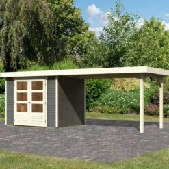 Abri De Jardin En Bois Massif Gris Terre 5,25m² Askola 3 Avec Appentis 280cm – Karibu