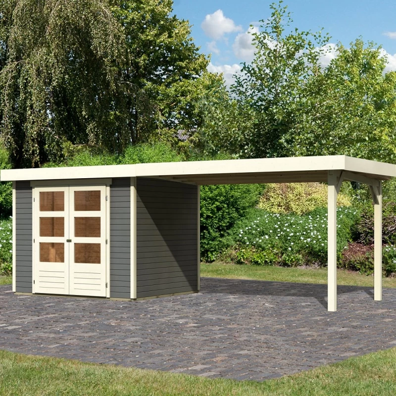 Abri De Jardin En Bois Massif Gris Terre 5,25m² Askola 3 Avec Appentis 280cm – Karibu 1 Abri De Jardin En Bois Massif Gris Terre 5,25m² Askola 3 Avec Appentis 280cm – Karibu