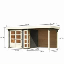 Abri De Jardin En Bois Massif Gris Terre 5,25m² Kerko 3 Avec Appentis 240cm Et Paroi Arrière – Karibu -Outdoor Soldes abri de jardin en bois massif gris terre 525m kerko 3 avec appentis 240cm et paroi arriere woodfeeling 2