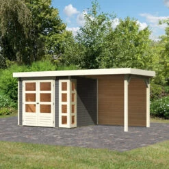 Abri De Jardin En Bois Massif Gris Terre 5,25m² Kerko 3 Avec Appentis 240cm Et Paroi Arrière – Karibu