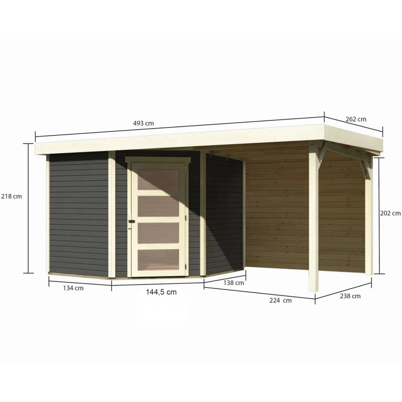 Abri De Jardin En Bois Massif Gris Terre 5,95m² Schwandorf 5 Avec Appentis 240cm Et Paroi Arrière – Karibu 2 Abri De Jardin En Bois Massif Gris Terre 5,95m² Schwandorf 5 Avec Appentis 240cm Et Paroi Arrière – Karibu – Image 2
