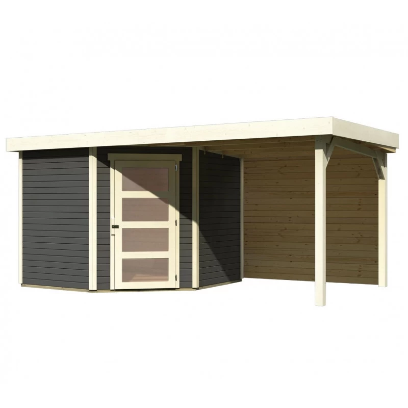 Abri De Jardin En Bois Massif Gris Terre 5,95m² Schwandorf 5 Avec Appentis 240cm Et Paroi Arrière – Karibu 3 Abri De Jardin En Bois Massif Gris Terre 5,95m² Schwandorf 5 Avec Appentis 240cm Et Paroi Arrière – Karibu – Image 3