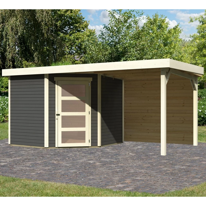 Abri De Jardin En Bois Massif Gris Terre 5,95m² Schwandorf 5 Avec Appentis 240cm Et Paroi Arrière – Karibu 1 Abri De Jardin En Bois Massif Gris Terre 5,95m² Schwandorf 5 Avec Appentis 240cm Et Paroi Arrière – Karibu