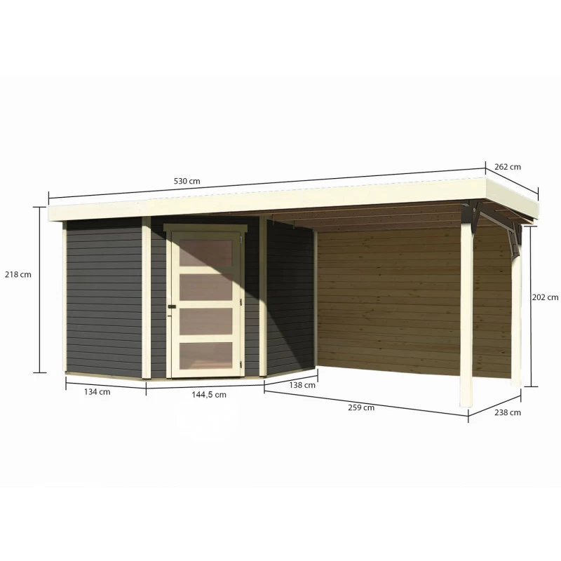 Abri De Jardin En Bois Massif Gris Terre 5,95m² Schwandorf 5 Avec Appentis 280cm Et Paroi Arrière – Karibu 2 Abri De Jardin En Bois Massif Gris Terre 5,95m² Schwandorf 5 Avec Appentis 280cm Et Paroi Arrière – Karibu – Image 2