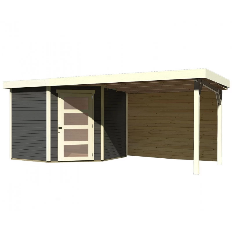 Abri De Jardin En Bois Massif Gris Terre 5,95m² Schwandorf 5 Avec Appentis 280cm Et Paroi Arrière – Karibu 3 Abri De Jardin En Bois Massif Gris Terre 5,95m² Schwandorf 5 Avec Appentis 280cm Et Paroi Arrière – Karibu – Image 3