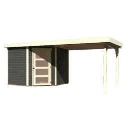 Abri De Jardin En Bois Massif Gris Terre 5,95m² Schwandorf 5 Avec Appentis 280cm – Karibu -Outdoor Soldes abri de jardin en bois massif gris terre 595m schwandorf 5 avec appentis 280cm woodfeeling 2