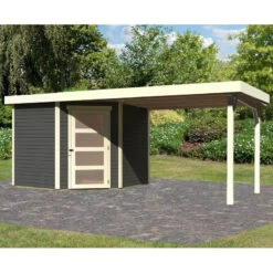 Abri De Jardin En Bois Massif Gris Terre 5,95m² Schwandorf 5 Avec Appentis 280cm – Karibu