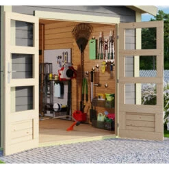 Abri De Jardin En Bois Massif Gris Terre 5,95m² Theres 3 Avec Un Auvent – Karibu -Outdoor Soldes abri de jardin en bois massif gris terre 595m theres 3 avec un auvent karibu 3