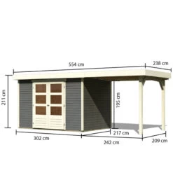 Abri De Jardin En Bois Massif Gris Terre 6,55m² Askola 4 Avec Appentis 240cm - Karibu -Outdoor Soldes abri de jardin en bois massif gris terre 655m askola 4 avec appentis 240cm woodfeeling 2