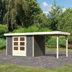 Abri De Jardin En Bois Massif Gris Terre 6,55m² Askola 4 Avec Appentis 240cm - Karibu