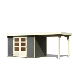 Abri De Jardin En Bois Massif Gris Terre 6,55m² Askola 4 Avec Appentis 240cm - Karibu -Outdoor Soldes abri de jardin en bois massif gris terre 655m askola 4 avec appentis 240cm woodfeeling 3