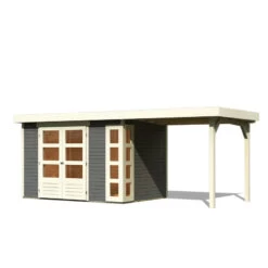 Abri De Jardin En Bois Massif Gris Terre 6,55m² Kerko 4 Avec Appentis 240cm – Karibu -Outdoor Soldes abri de jardin en bois massif gris terre 655m kerko 4 avec appentis 240cm woodfeeling 2