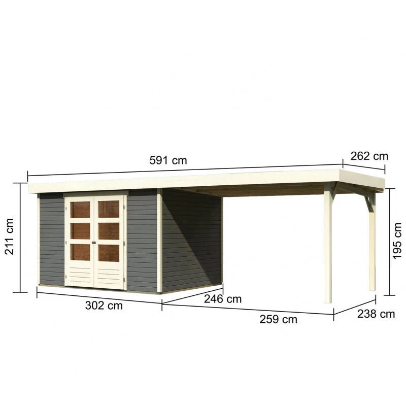 Abri De Jardin En Bois Massif Gris Terre 7,43m² Askola 5 Avec Appentis 280cm – Karibu 2 Abri De Jardin En Bois Massif Gris Terre 7,43m² Askola 5 Avec Appentis 280cm – Karibu – Image 2