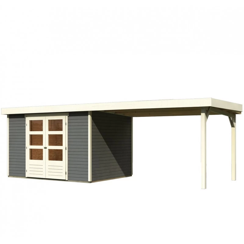 Abri De Jardin En Bois Massif Gris Terre 7,43m² Askola 5 Avec Appentis 280cm – Karibu 3 Abri De Jardin En Bois Massif Gris Terre 7,43m² Askola 5 Avec Appentis 280cm – Karibu – Image 3