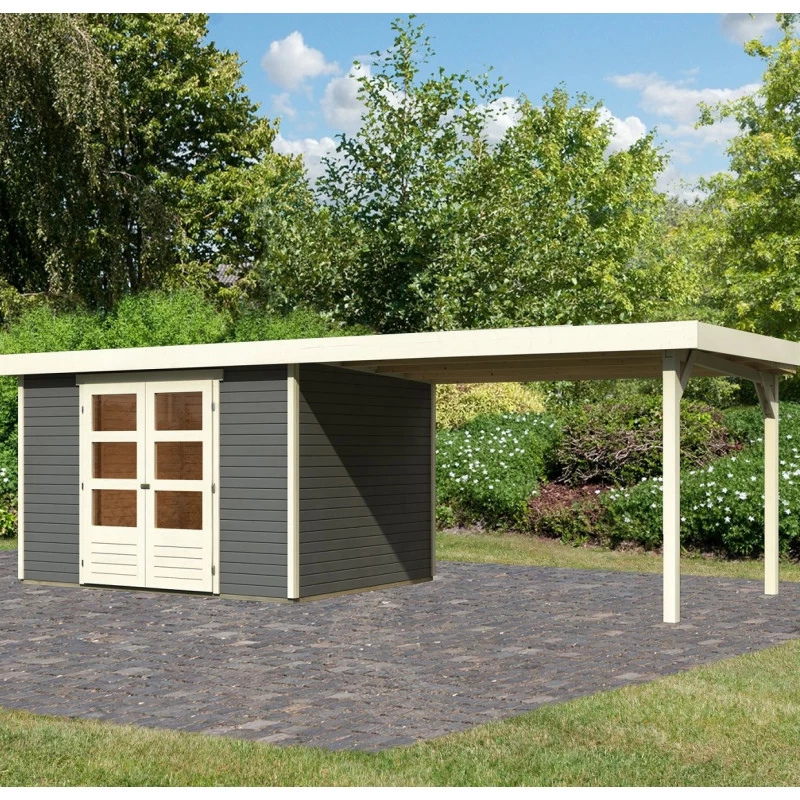Abri De Jardin En Bois Massif Gris Terre 7,43m² Askola 5 Avec Appentis 280cm – Karibu 1 Abri De Jardin En Bois Massif Gris Terre 7,43m² Askola 5 Avec Appentis 280cm – Karibu