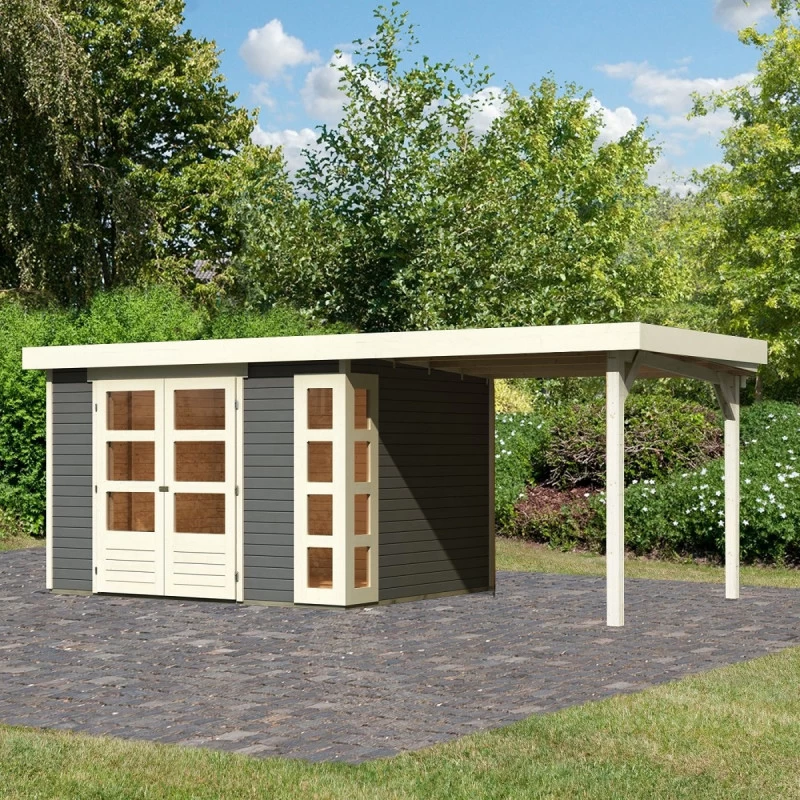 Abri De Jardin En Bois Massif Gris Terre 7,43m² Kerko 5 Avec Appentis 240cm – Karibu 1 Abri De Jardin En Bois Massif Gris Terre 7,43m² Kerko 5 Avec Appentis 240cm – Karibu