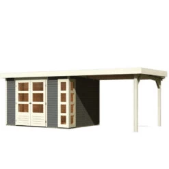 Abri De Jardin En Bois Massif Gris Terre 7,43m² Kerko 5 Avec Appentis 280cm – Karibu -Outdoor Soldes abri de jardin en bois massif gris terre 743m kerko 5 avec appentis 280cm woodfeeling 2