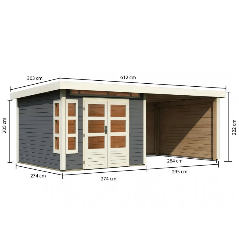 Abri De Jardin En Bois Massif Gris Terre 7,50m² Kastorf 6 Avec Appentis 320cm Et Paroi Arrière Et Latérale – Karibu 2 Abri De Jardin En Bois Massif Gris Terre 7,50m² Kastorf 6 Avec Appentis 320cm Et Paroi Arrière Et Latérale – Karibu – Image 2