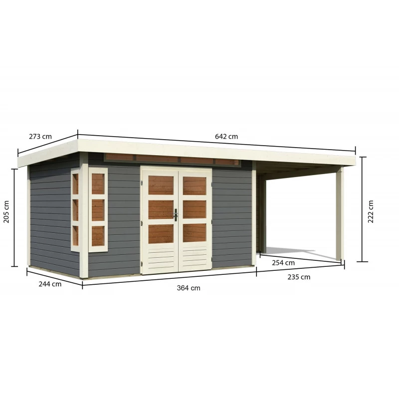 Abri De Jardin En Bois Massif Gris Terre 8,88m² Kastorf 7 Avec Appentis 260cm Et Paroi Arrière – Karibu 2 Abri De Jardin En Bois Massif Gris Terre 8,88m² Kastorf 7 Avec Appentis 260cm Et Paroi Arrière – Karibu – Image 2