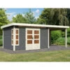 Abri De Jardin En Bois Massif Gris Terre 8,88m² Kastorf 7 Avec Appentis 260cm Et Paroi Arrière – Karibu