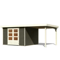 Abri De Jardin En Bois Massif Gris Terre 9,24m² Askola 6 Avec Appentis 240cm - Karibu -Outdoor Soldes abri de jardin en bois massif gris terre 924m askola 6 avec appentis 240cm woodfeeling 2