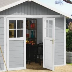 Abri De Jardin En PVC 11,2m² DECO Gris Clair Et Blanc Grosfillex + Kit Ancrage Offert -Outdoor Soldes abri de jardin en pvc 112m deco gris clair et blanc grosfillex 3