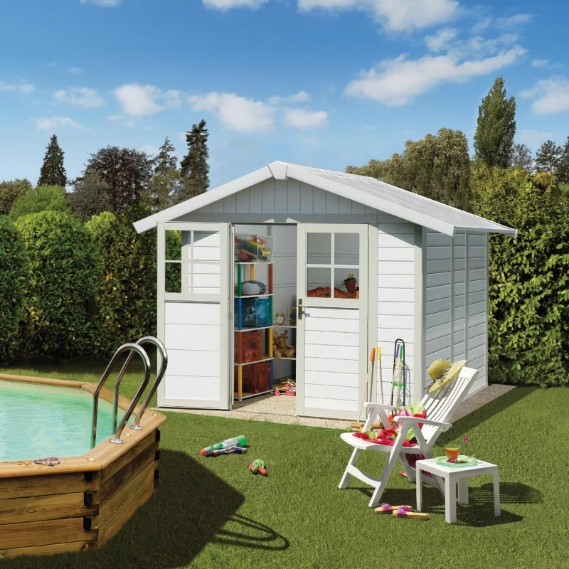 Abri De Jardin En PVC 4,9m² DECO Blanc Et Gris Vert Grosfillex + Kit Ancrage Offert 3 Abri De Jardin En PVC 4,9m² DECO Blanc Et Gris Vert Grosfillex + Kit Ancrage Offert – Image 3