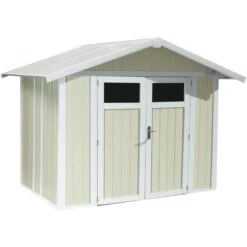 Abri De Jardin 4m² En PVC UTILITY Blanc Et Gris Vert Grosfillex + Kit Ancrage Offert