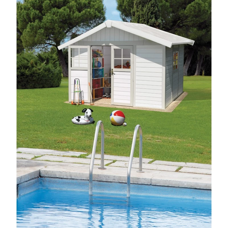 Abri De Jardin En PVC 7,5m² DECO Blanc Et Gris Vert Grosfillex + Kit Ancrage Offert 1 Abri De Jardin En PVC 7,5m² DECO Blanc Et Gris Vert Grosfillex + Kit Ancrage Offert