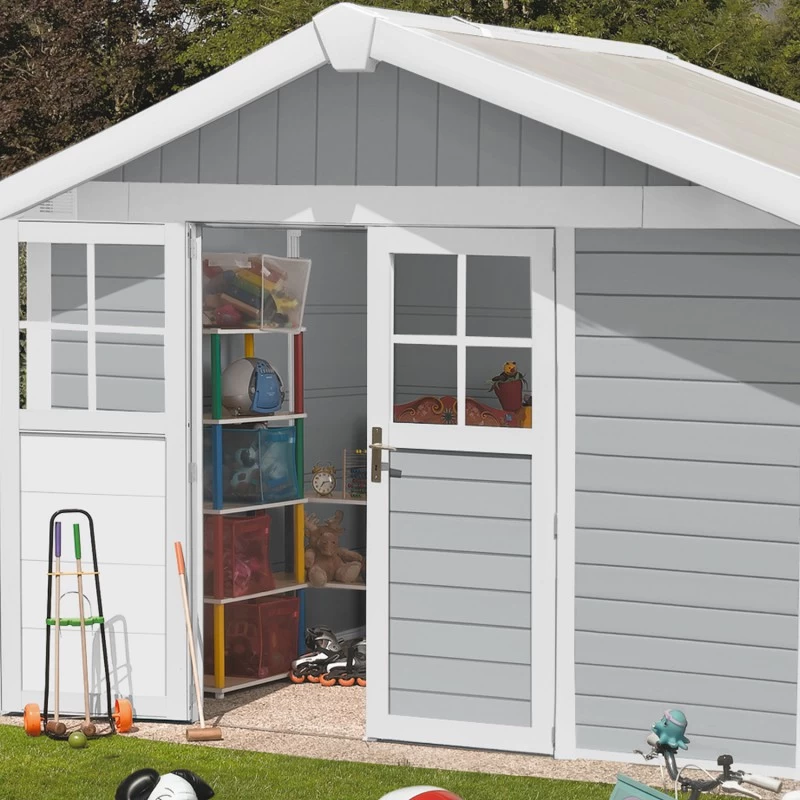 Abri De Jardin En PVC 7,5m² DECO Gris Clair Et Blanc Grosfillex + Kit Ancrage Offert 2 Abri De Jardin En PVC 7,5m² DECO Gris Clair Et Blanc Grosfillex + Kit Ancrage Offert – Image 2